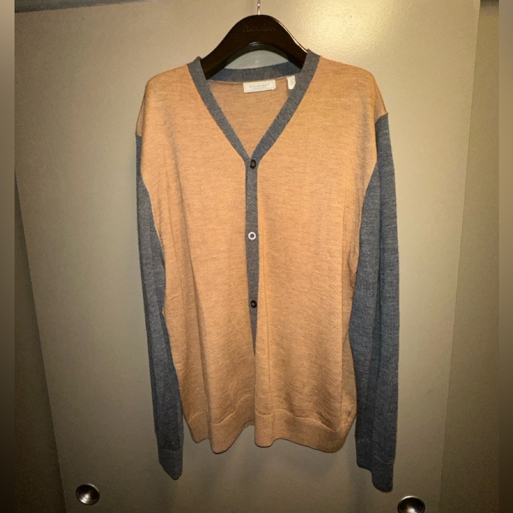 Williams & Kent tan and gray merino wool Cardigan Sweater